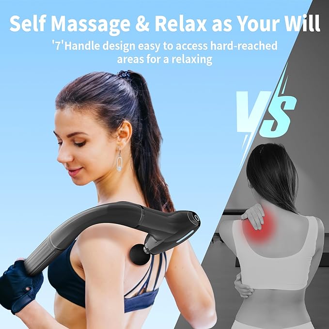 Massage Gun Deep Tissue with Extension Handle Professional Percussion 3-in-1 Detachable Back Massager for Pain Relief,Muscle Relief Massager for Shoulder Back Thigh Waist&Neck (Dark Black)