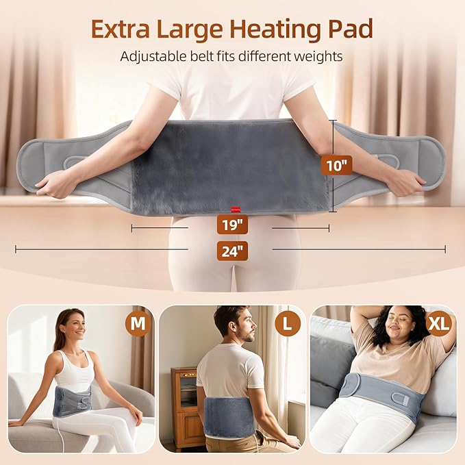 Comfytemp Himalayan Salt Weighted Heating Pad for Back, Electric Moist Heated Pad for Period, Birthday Day for Women Mom Men Dad, Consistent and Even Warmth, Heat Waist Belt - 6 Heat Levels & 7 Timers
