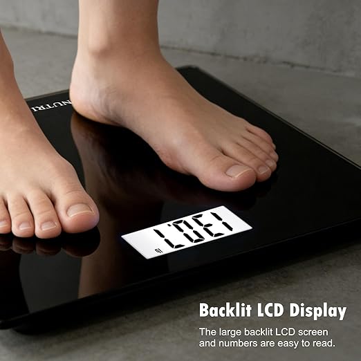NUTRI FIT Digital Bathroom Scale Body Weight Scales 400 lbs Ultra Slim Most Accurate for Gym Yoga Studio with Large Backlit Display, Black