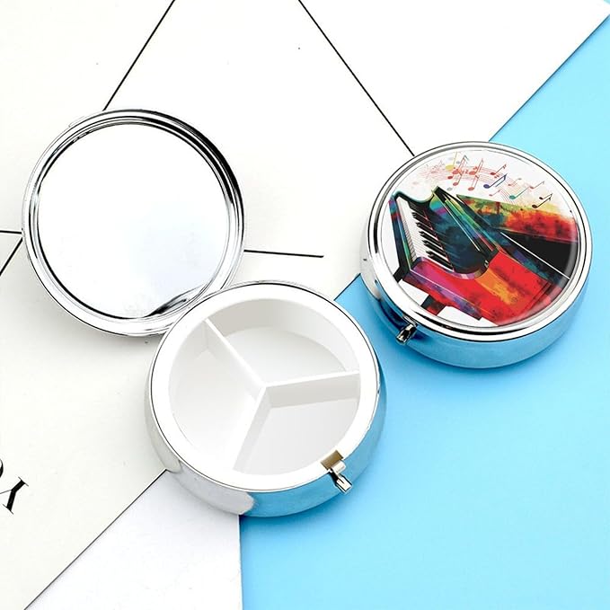 Colorful Piano Keyboard Music Pill Box 3 Compartment Decorative Metal Medicine Vitamin Organizer Personalized Medicine Organizer Travel Pillbox for Outdoor
