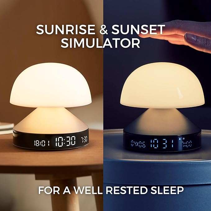 Lexon Mina Sunrise Alarm Clock, Wake Up Light & Sunset Lamp for Sleep Routine - Dark Red