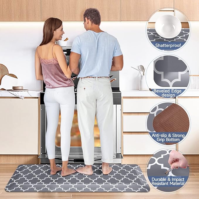 4/5 Inch Thick Kitchen Rugs, Kitchen Mat, Anti Fatigue Floor Mat, Waterproof Mats & Rugs, Heavy Duty PVC Ergonomic Comfort Standing Foam for Kitchen, Home, Office, Sink, Garage (24" x 17.3", Grey)