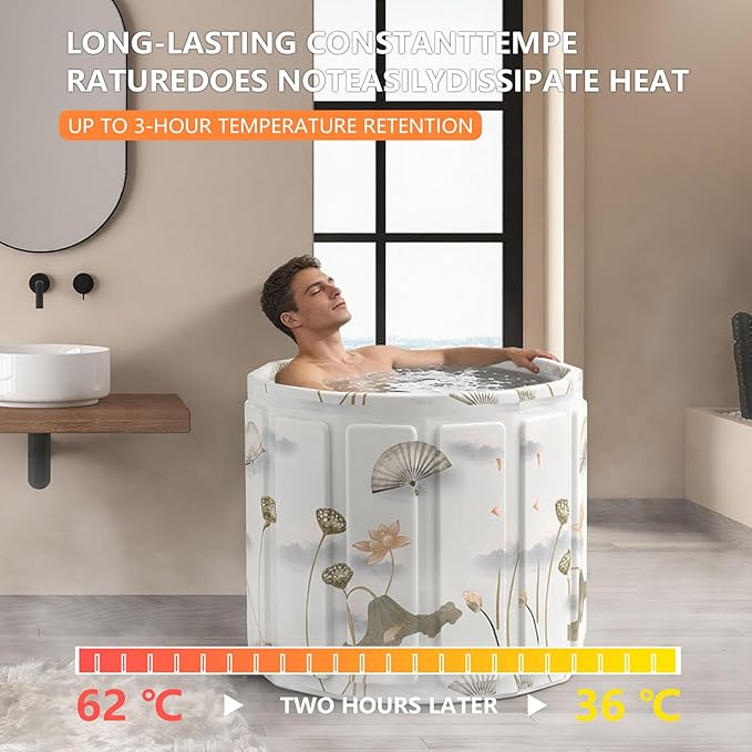 Portable Bathtub for Adult, Foldable Soaking Bathtub for Hot SPA&Ice Bath, Foldable Small Bathtub collapsible bathtub for Bathing, 6-layer Insulated portable tub,Space-Saving (Lotus, 25.9X31.5 IN)