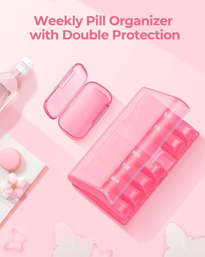 Enlarged Weekly Pill Organizer, 7 Day Pill Box Cases Easy to Open, BPA-Free Medicine Organizer with 7 Inner Separate Pill Container for Vitamins, Fish Oils, Supplements