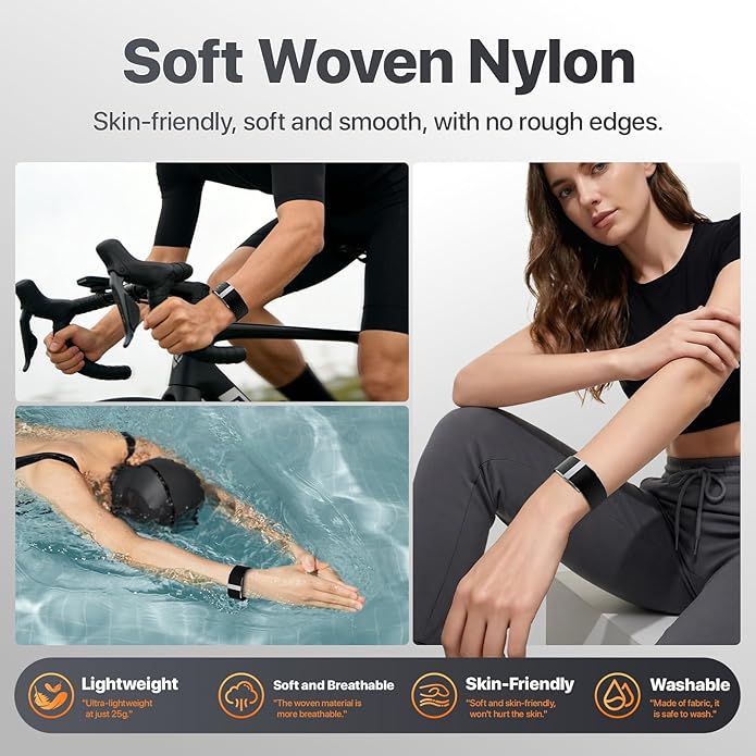 3 Pack Nylon Replacement Strap Compatible with Hume Band - Breathable & Sweatproof Sport Loop for Hume Health Band - Metal Buckle & Loop Closure - Adjustable Wristband Strap for Fitness Tracker