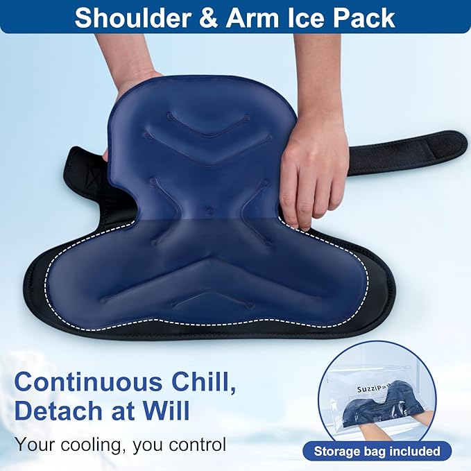 SUZZIPAD Adjustable Shoulder Wrap with Detachable Gel Ice Packs - Reusable Cold Compress to Regulate Soreness & Aid Muscle Recovery Post-Workout，Large