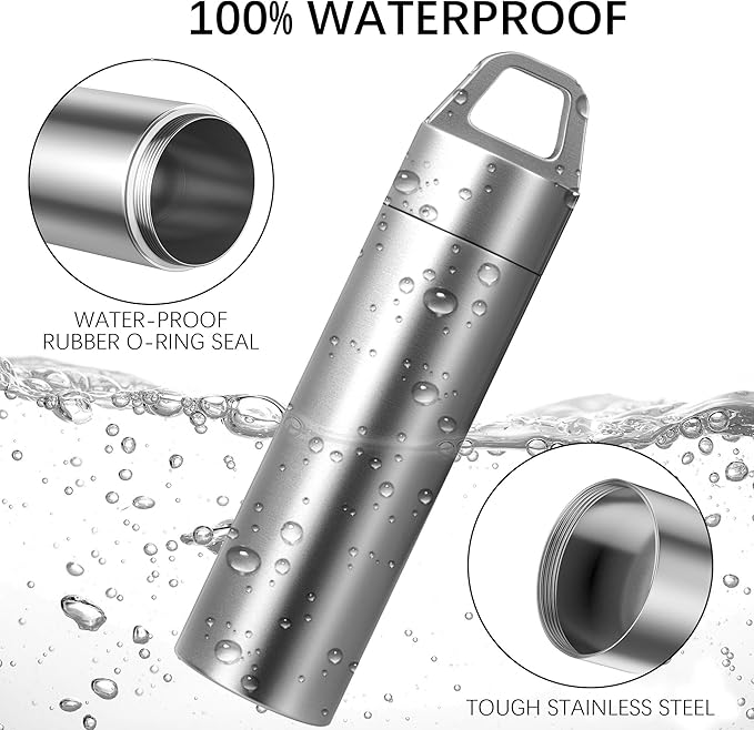 Small Pill Case, Portable Metal Pill Container Pill Holder Keychain Waterproof Pill Box Bottle Mini Stainless Steel Pill Organizer for Travel Purse Pocket