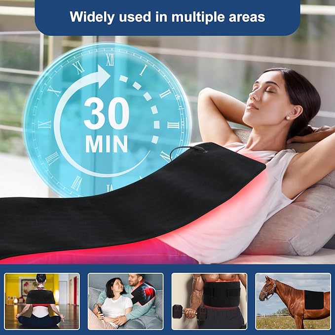 Red Light Therapy Pad 31.5" x 11.8" Large Mat 660nm & 850nm Infrared Light Therapy Devices Wearable Wrap Belt for Full Body Shoulders Waist Back Knee Joint Muscle Pain Relief