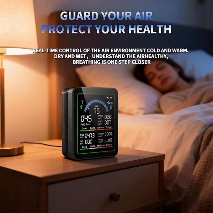 10-in-1 Air Quality Monitor Indoor, Carbon Monoxide & CO2 Detector (White)