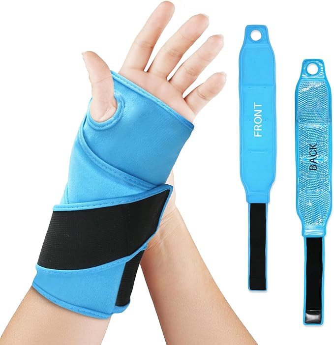Wrist Ice Pack Wrap for Carpal Tunnel Relief, Gel Ice Packs for Injuries Reusable for Wrist Hand Foot Ankle Knee Leg Pain, Hot Cold Compress Therapy Bandage Surgery Recovery Gifts Men Women (Blue)