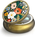 Small Pill Case Pill Box with Mirror Retro 3 Compartment Pill Holder for Purse or Pocket Bronze Portable Medicine Vitamin Container Fish Oil and Supplement Storage BPA-Free(Retro Floral)