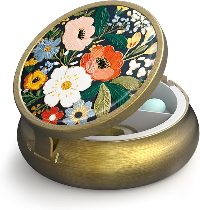 Small Pill Case Pill Box with Mirror Retro 3 Compartment Pill Holder for Purse or Pocket Bronze Portable Medicine Vitamin Container Fish Oil and Supplement Storage BPA-Free(Retro Floral)