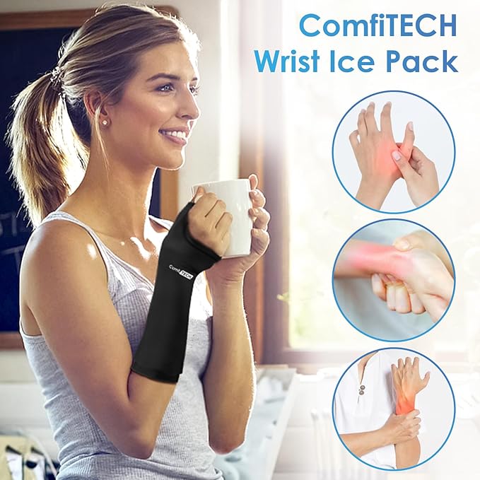 Comfitech Wrist Ice Pack Wrap for Hand, Thumb & Arm with Extended Coverage, Carpal Tunnel Cooling Sleeve for Better Putting On & Off, Cold Gloves Reusable, Medium