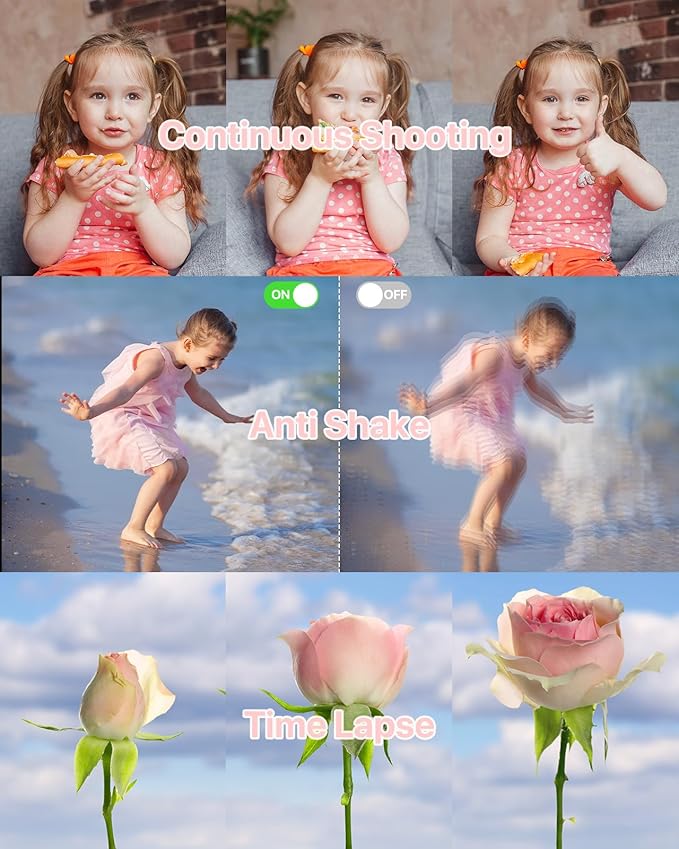 Digital Camera, Kids Camera with 32GB Card, FHD 1080P 44MP Vlogging Camera, 16X Zoom Point and Shoot Digital Camera Compact Portable Rechargeable Cameras for Teens Boys Girls Students Seniors-Pink