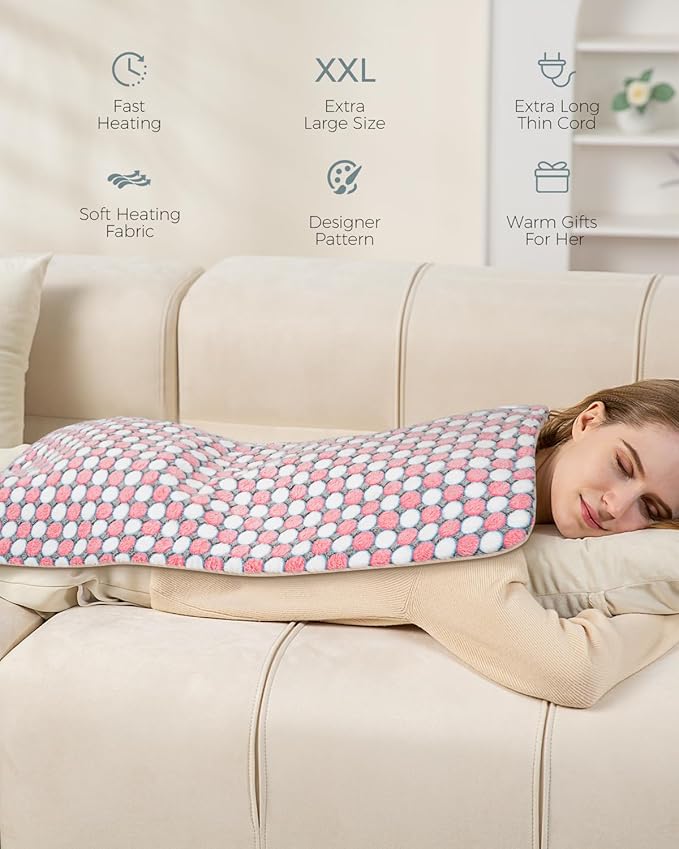 NOWWISH Heating Pad for Back Pain Relief & Period Cramps, 33x17 Inch Moist Heat Electric Heating Pad with 6 Heat Settings and Auto Shut-Off, Machine Washable, Christmas Gifts for Women, Pink Dot