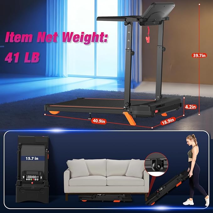 Walking Pad Treadmill with Handle Bar, Removable Desk Workstation, Incline Treadmills for Home Office with Desktop, APP, 300+ lb Capacity