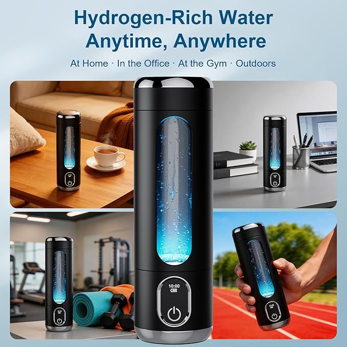 Portable Hydrogen Water Bottle Generator - Up to 6000 PPB H2 Molecular Hydrogen Infusion, SPE/PEM Technology Rechargeable Hydrogen Water Machine for Sports/Travel/Office/Gym - 8.8 oz (Dark)