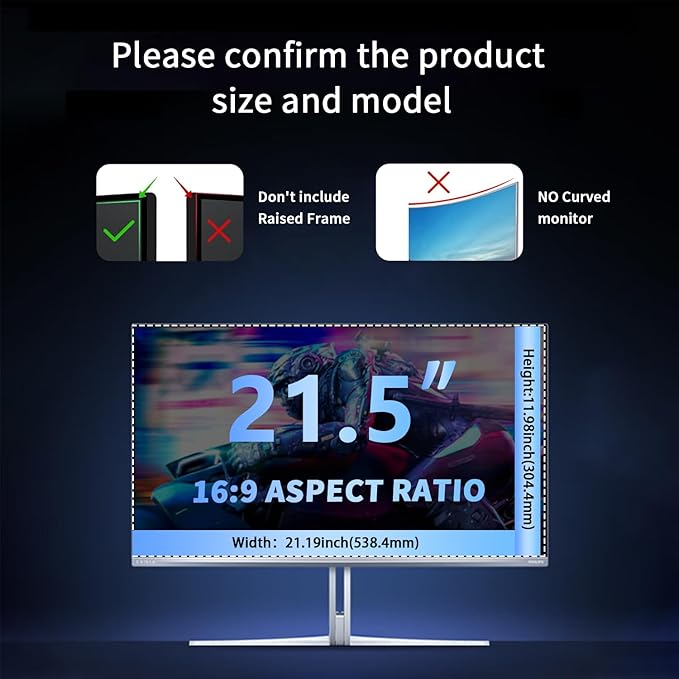 [2 Pack 21.5 Inch Hanging Magnetic Computer Privacy Screen for 16:9 Widescreen Monitor, Eye Protection Anti Glare Blue Light Filter, Removable Reusable 21.5in Anti Spy Security Protector Film