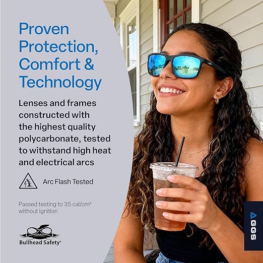 Bullhead Safety Eyewear Pompano Glasses - Anti-Fog, Lightweight, Impact/Scratch Resistant, Polarized Sunglasses for Cycling, Fishing, Driving, Ice Blue/Matte Black