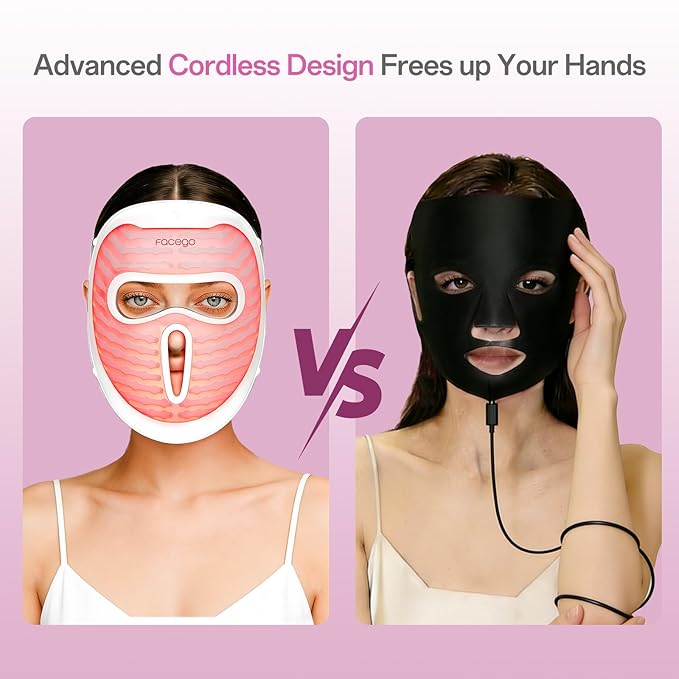 Cordless Red Light Mask for Face, 7+1 Colors Red Light Face Mask (Offwhite)