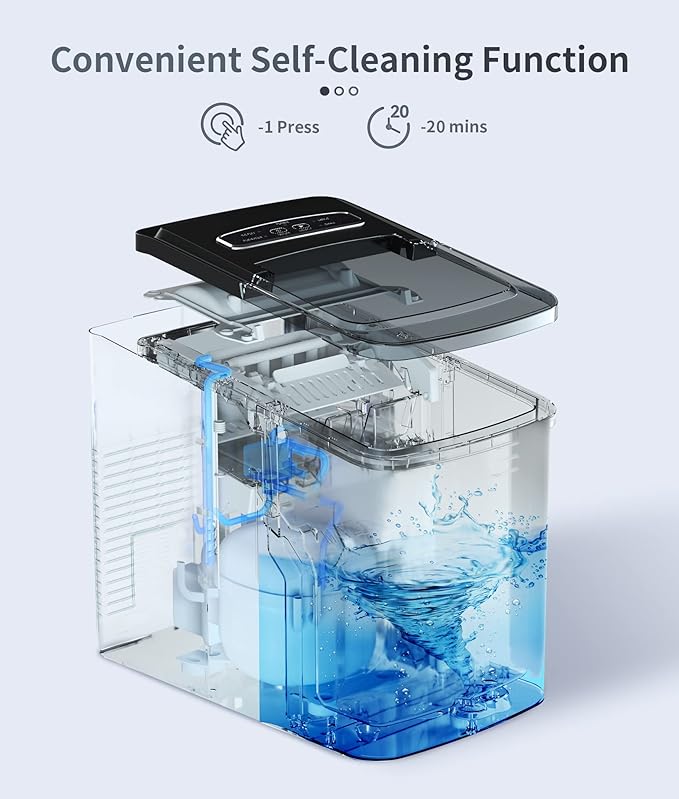 ecozy Portable Ice Maker Countertop, 9 Cubes Ready in 6 Mins, 26.5 lbs in 24 Hours, Self-Cleaning Ice Maker Machine with Ice Bags/Ice Scoop/Ice Basket for Home Kitchen Office Bar Party, Silver