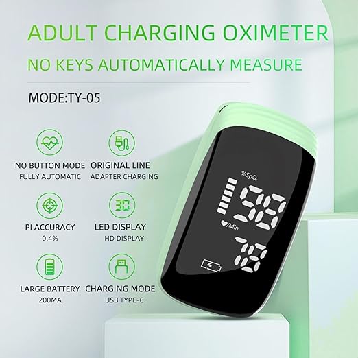 Rechargeable Pulse Oximeter Fingertip Oxygen Monitor Fingertip with SpO2 Pulse Rate and PI OLED Precision Fast Oximeter SpO2 Reading Outdoor Sports Home (Green)
