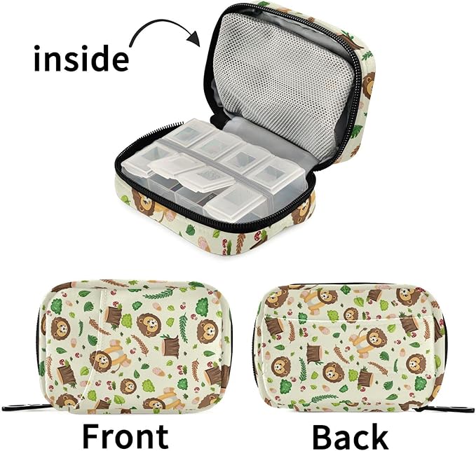 Pill Organizer Box Case Weekly Travel Pill Container Holder 7Day Cute Vitamin Organizer Dispenser Sorter Planner Storage Small Compact Cute Lion Head01