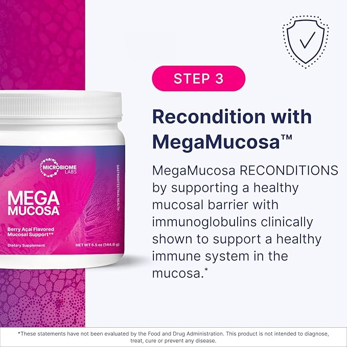 Microbiome Labs Total Gut Restoration Kit (Powder) - 3-Product Gut Health Spore Based Probiotic, Prebiotic Powder & Mucosal Immunoglobulin + Amino Acids Supplement for Immune, GI & Digestive Health