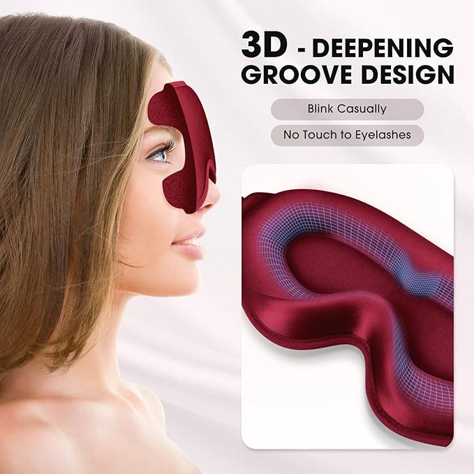 Sleep Mask | 99% Fully Block Out Light Eye Sleep Mask | Long Lash Extension | 3D Deep Contoured Eyes Cover Zero Pressure | Adjustable Straps | Sleep Travel Home Nap Rest Women Men (Red)