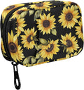 Fustylead Vibrant Yellow Sunflowers on Black Background Pill Organizer Case with Zipper 2 Times A Day for Vitamin and Supplement, 7 Day Travel Organizer Medicine Case