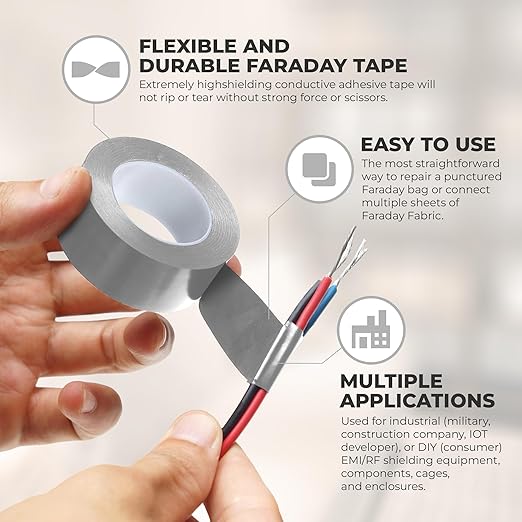 MWRF Source Conductive Cloth Fabric Adhesive Faraday Tape (2.0-inch x 65ft); EMI Grounding; RFID Signal Attenuation; Radio Frequency Signal Attenuation; Guitar Interference Shielding