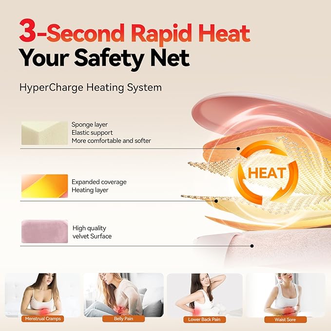 Portable Heating Pad for Period Cramps Relief Vibrating Menstrual Heating Belt for Women, Fast Heat with 7 Heat Levels and 7 Modes for Menstrual, Pain Relief for Back & Stomach - Pink