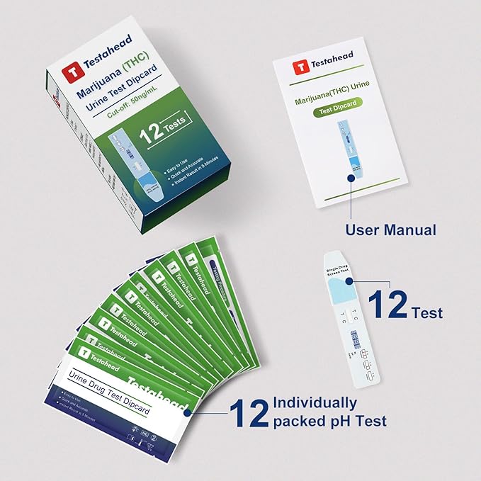 THC Drug Test Kit – 12 THC Test Strips for Urine – Fast & Accurate Marijuana Detection for Home or Workplace – Easy to Use, Results in 5 Minutes