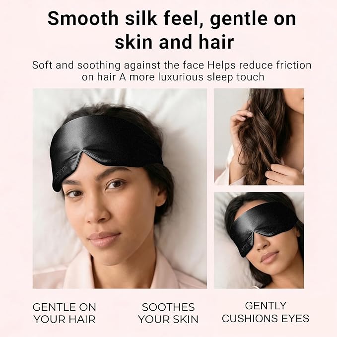 Silk Sleep Mask for Side Sleepers, Face-Hugging Padded Eye Cover, Eye Mask for Sleeping Women Men, with Upgraded Nose Bridge Fit, Soft Light Blocking Mask for Travel, Naps & Shift Workers (Black)