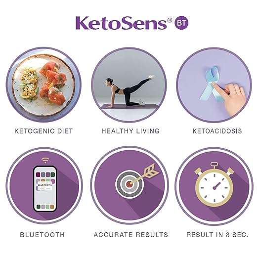 KetoSens Blood Ketone Monitoring Starter Kit with Bluetooth - Ideal for Keto Diet. Includes Meter, 10 Ketone Test Strips, 1 Control Solution Vial, 1 Lancing Device, 10 Lancets & Travel Case