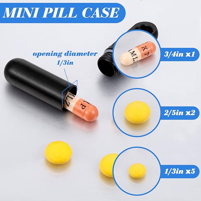 Vesici 2 Pcs Keychain Pill Case Pocket Metal Pill Holder for Men Women Mini Waterproof Travel Capsules Case Small Bottle Container for Outdoor Travel Pocket Purse, Black and Sliver, 7.8 Grams