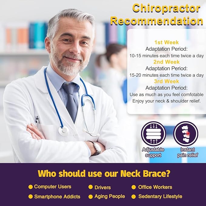 Neck Stretcher, Cervical Traction Device, Neck Traction Device, Cervical Neck Traction Device for Neck Pain Relief, Adjustable Inflatable Neck Brace, Neck Decompression Home Use (Purple)