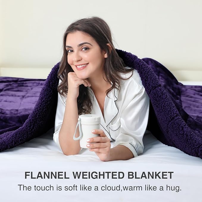 Aemicion Weighted Blanket Queen Size 15lbs,Dual Sided Cozy Fluffy Sherpa Heavy Weighted Blankets for Adults,Ultra Fuzzy Throw Blanket with Soft Plush Flannel Top,60 x 80 inches Purple on Both Sides