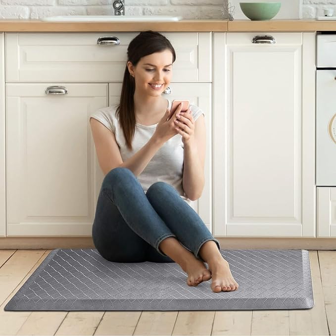 HappyTrends Kitchen Floor Mat - 4/5 Inch Thick Anti-Fatigue Kitchen Rug,Waterproof Non-Slip Kitchen Mats and Rugs Heavy Duty Ergonomic Comfort Rug for Kitchen,Office,Sink,Laundry,(17.3"x28", Gray)