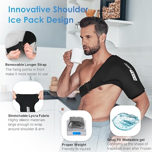 Comfitech Shoulder Ice Pack Wrap Rotator Cuff Cold Therapy Compression Sleeve for Better Putting On & Off & XL Migraine Relief Cap & Neck Ice Pack, Headache Relief Cap & Ice Pack for Neck
