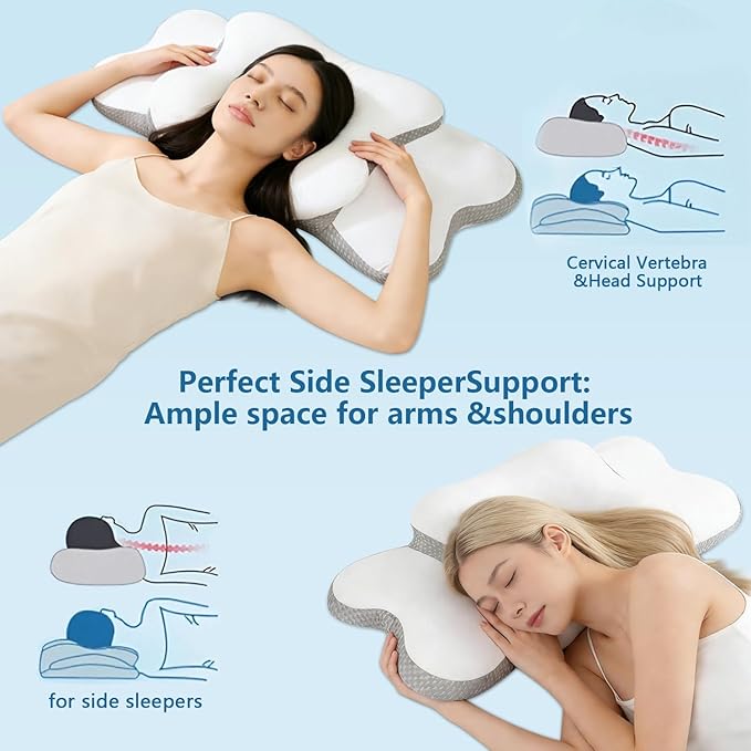 Cervical Neck Pillow for Sleeping | Ergonomic Pillow for Sleep Apnea, Neck Pain, and Snoring Relief | Contour Memory Foam with Ergonomic Support, White, Large