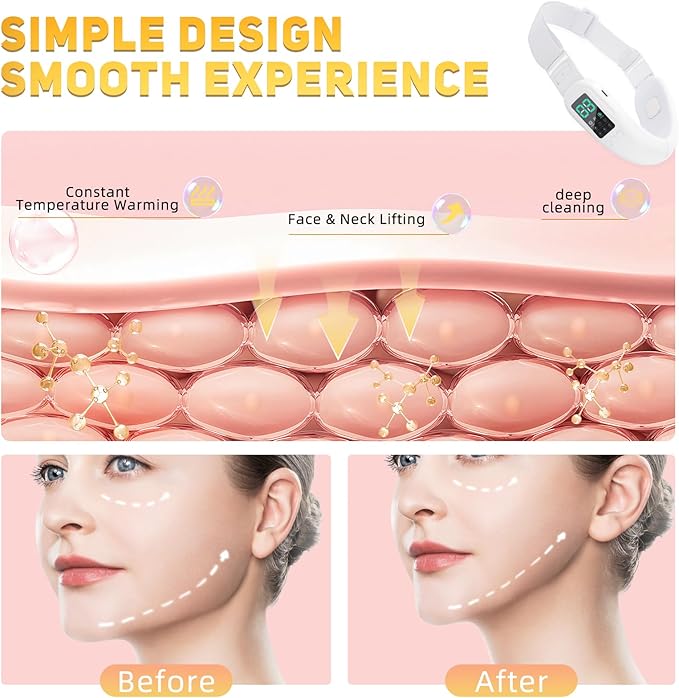 Double Chin Machine, V Face Beauty Device for Woman 8 Modes and 15 Intensity Levels Electric Double Chin Device, Smart Double Chin Face Device with Magnetic Massage, White