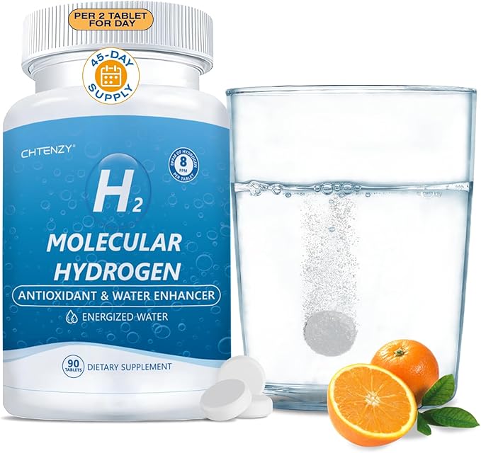 Hydrogen Water Tablets - H2 Molecular Hydrogen Tablets for Drinking Water,8PPM with Magnesium,Orange Flavor,90 Count,Electrolytes Hydration Support Energy,Brain Health,Antioxidant,Non-GMO