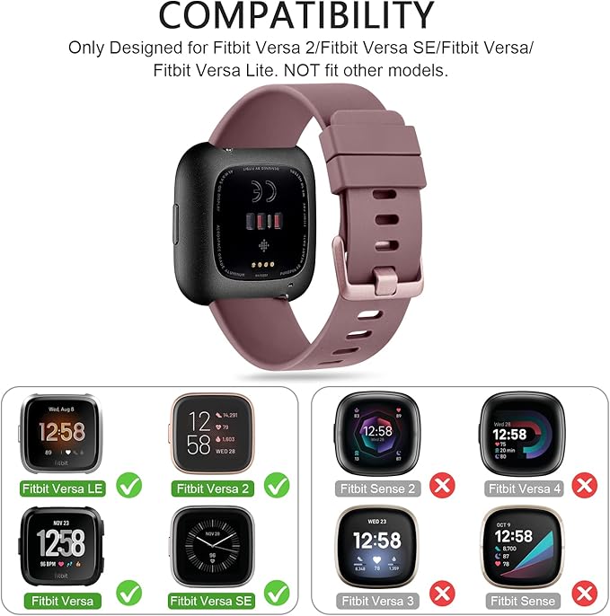 Mugust Sport Bands Compatible with Fitbit Versa, Classic Soft Silicone Replacement Wristbands Straps for Fitbit Versa 2 Smart Watch Women Men (Small, Smoke Violet)