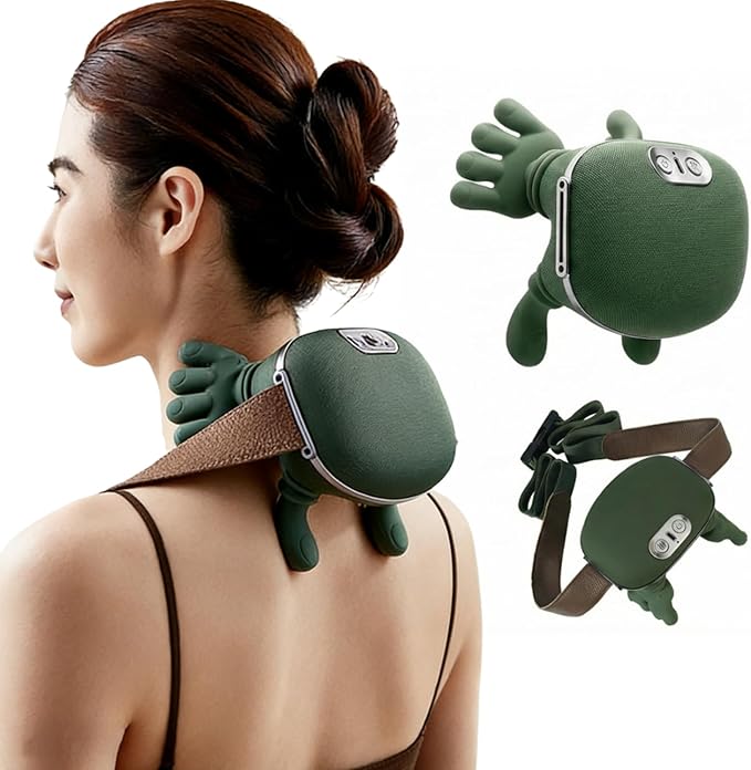 Shiatsu Neck Massager with Heat, 4D Kneading Deep Tissue Electric Massager for Shoulder Neck Back Pain Relief, Portable Rechargeable Cordless Muscle Relaxer for Home Office Travel, Green