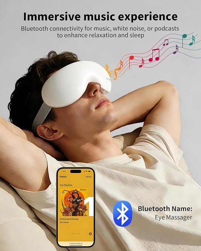 Eye Massager with Heat and Vibration and Cooling - Heated Cooling Eye Mask with Rapid Temp Control, 4 Massage Modes, 3 Temp Modes, 2400mAh Battery for Dry Eyes, Migraines, Puffiness Relief