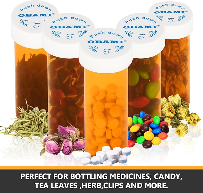 Plastic Medicine Pill Bottles with Child Resistant Caps - Push Down and Turn - Prescription Vial, Medicine Container, Pill Cases Dispenser Organizers (12pcs, 60 Dram)