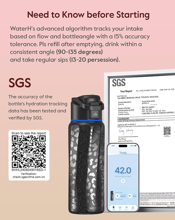 BOOST Smart Water Bottle with Reminder & Tracker, Double Wall Vacuum Insulated Bottles Stainless Steel, 32oz BPA-Free Wide Mouth for School, Gym, Office, Ideal for Mother's Day