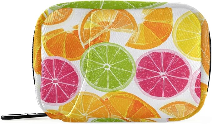 Multicolored Summer Citrus Slices Travel Pill Organizer Case Box Container Weekly Portable Vitamin Medicine Holder Storage Bag with Zipper Removable