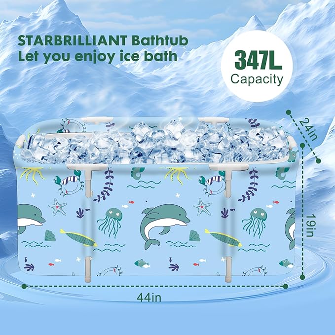 STARBRILLIANT Portable Foldable Bathtub,Soaking Standing Bath Tub for Shower Stall, Easy to Assemble Collapsible Bathtub, Suitable for Travel, Camping and Outdoor Activities (Sea B, 45inch)